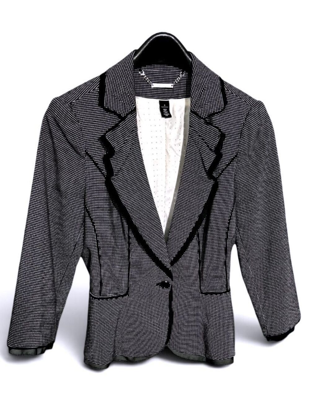 WHITE HOUSE BLACK MARKET Womens 8 Black Flirty Dot Blazer Peplum 3/4Sleeves